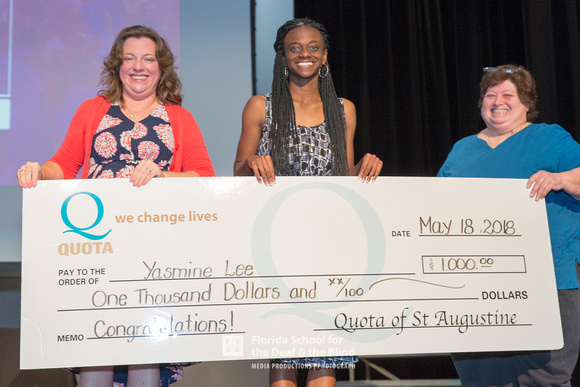 Yasmine Lee receives $1,000 scholarship from Quota International at the 2018 FSDB Senior Awards.