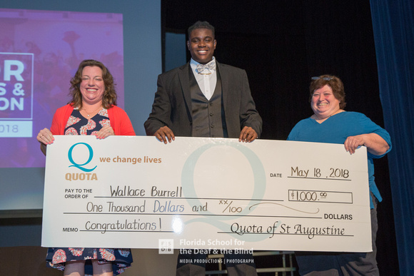Wallace Burrell receives $1,000 scholarship from Quota International at the 2018 FSDB Senior Awards.
