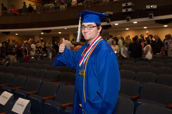 Avery Hutchison (Blind) gives a thumbs up during the 104th Commencement for the Graduating Classes of 2018