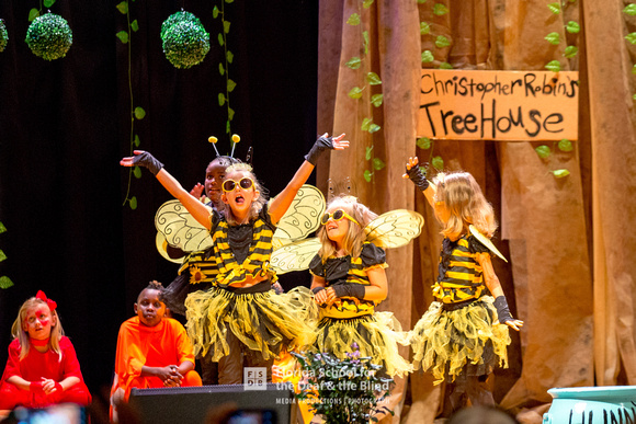 A group  of bees singing on stage.
